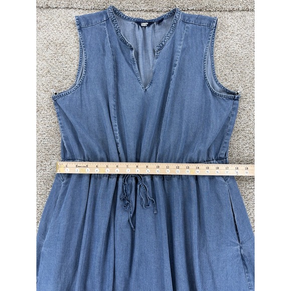 Lands End Lyocell Tiered Midi Dress Size XXL Blue Elastic Tie Waist Seam Pockets - Picture 6 of 12